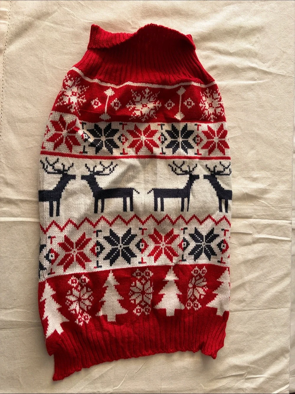 Festive Red Reindeer Knit Dog Sweater - Unbranded